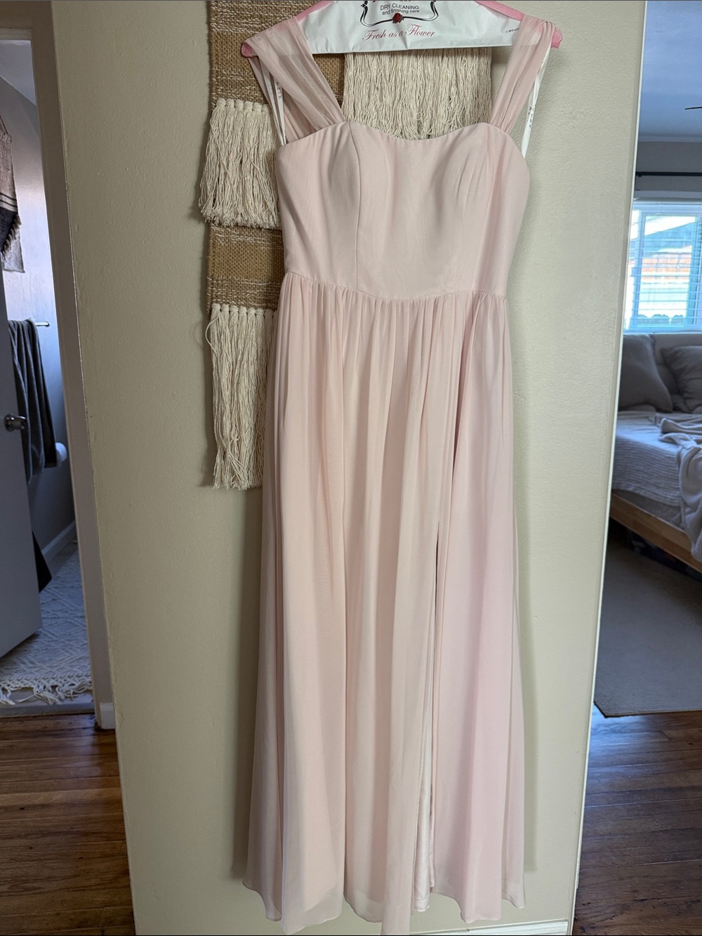 Azazie Hemmed to 5’3” Blush Pink Maxi Dress Bridesmaid Dress